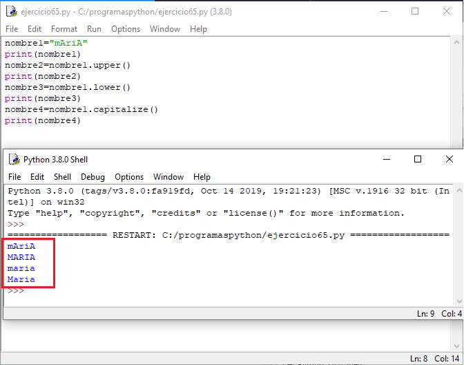 string python metodos upper(), lower() y capitalize()