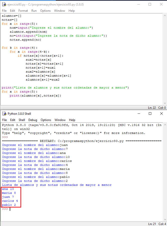 ordenamiento de listas paralelas en python