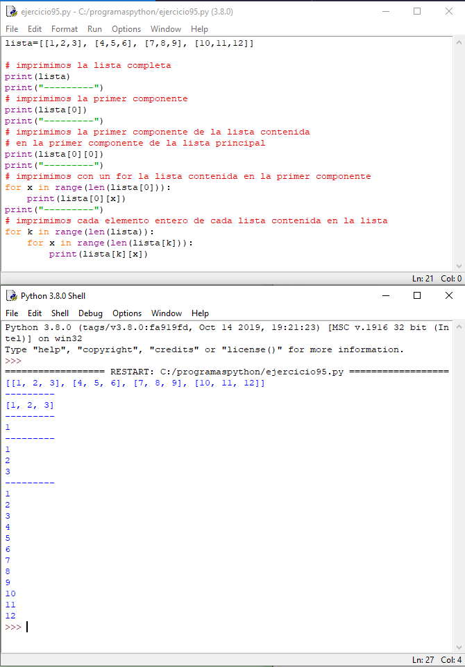 listas con componente tipo listas en python