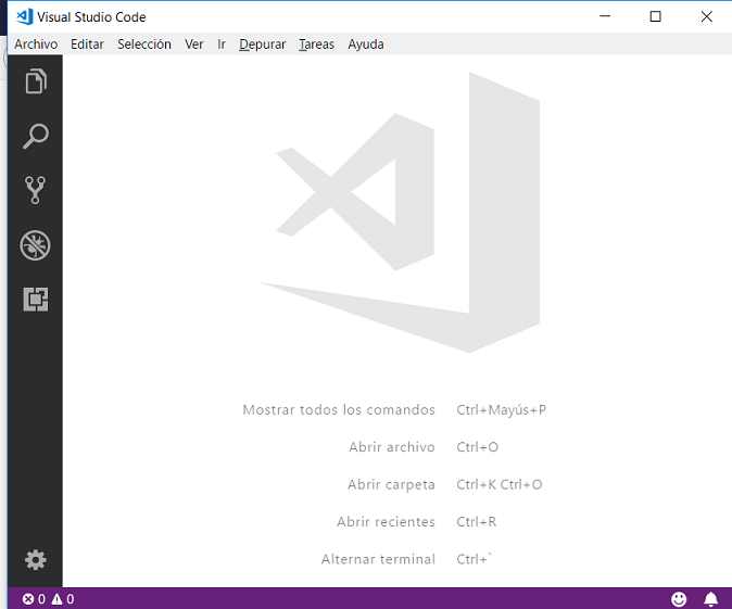 sin pestaña de bienvenida vscode