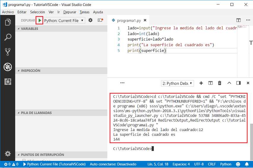 ejecución aplicación Python VSCode