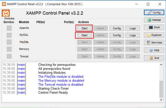 XAMPP Control Panel