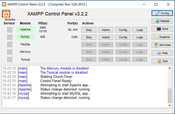 XAMPP Control Panel