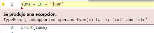 excepción TypeError de python