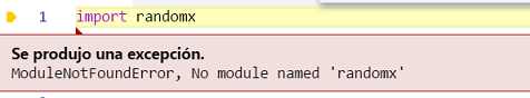 excepción  ModuleNotFoundError de python