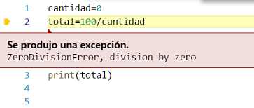 excepción  ZeroDivisionError de python