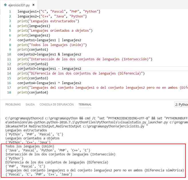 conjuntos python union intersección diferencia y diferencia simética