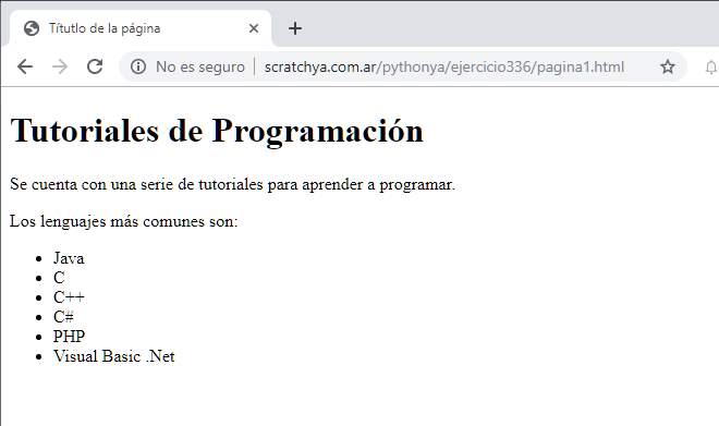 página HTML en un navegador web