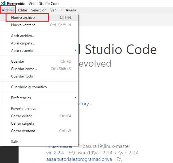 crear archivo visual studio code