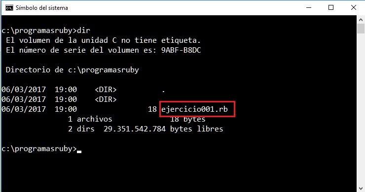 ejecución programa ruby