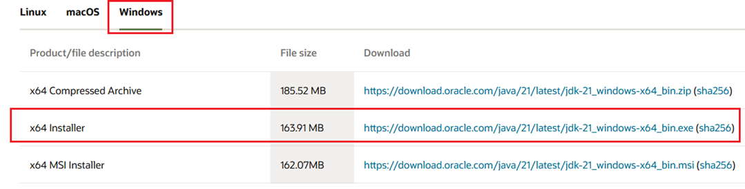 instalación de java Windows