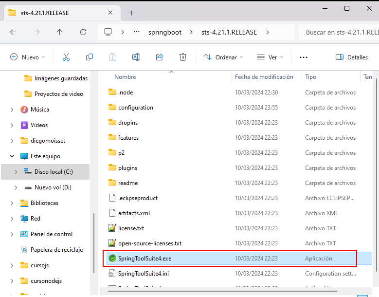 ejecutable de Spring Tool 4 for Eclipse