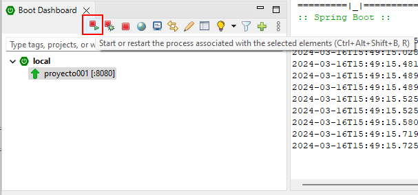 reiniciar servidor Boot Dashboard
