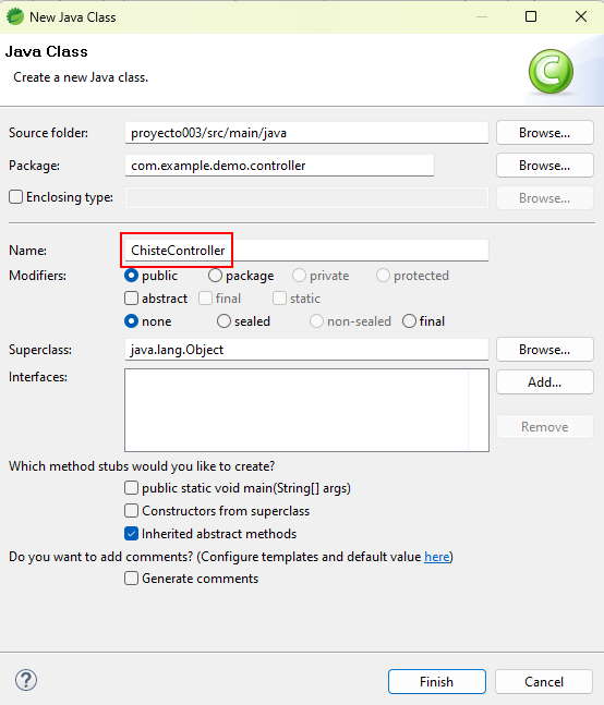 Crear la clase ChisteController