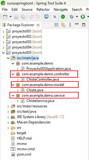 carpetas y archivos del proyecto Spring Boot