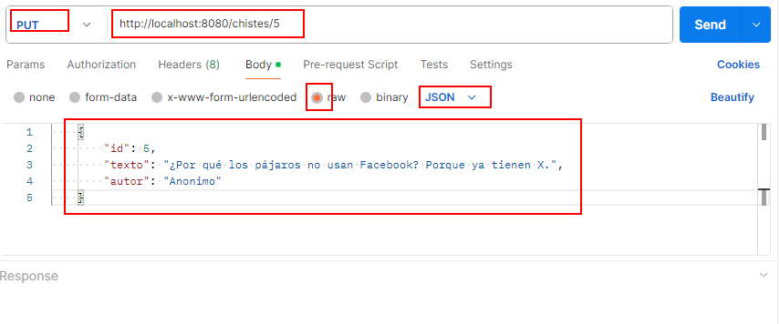 postman modificar un chiste por id