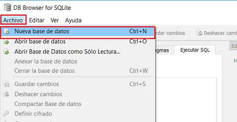 SQLite Browser nueva base de datos