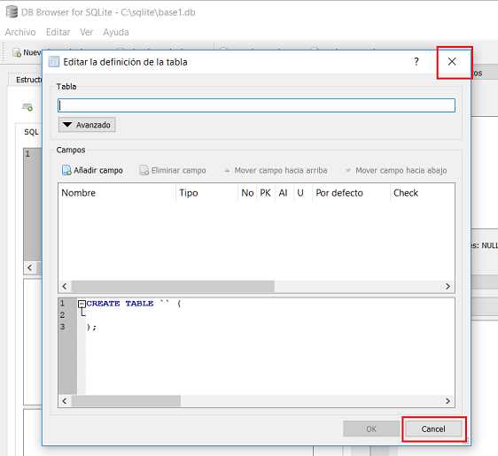 SQLite Browser nueva base de datos directorio y archivo