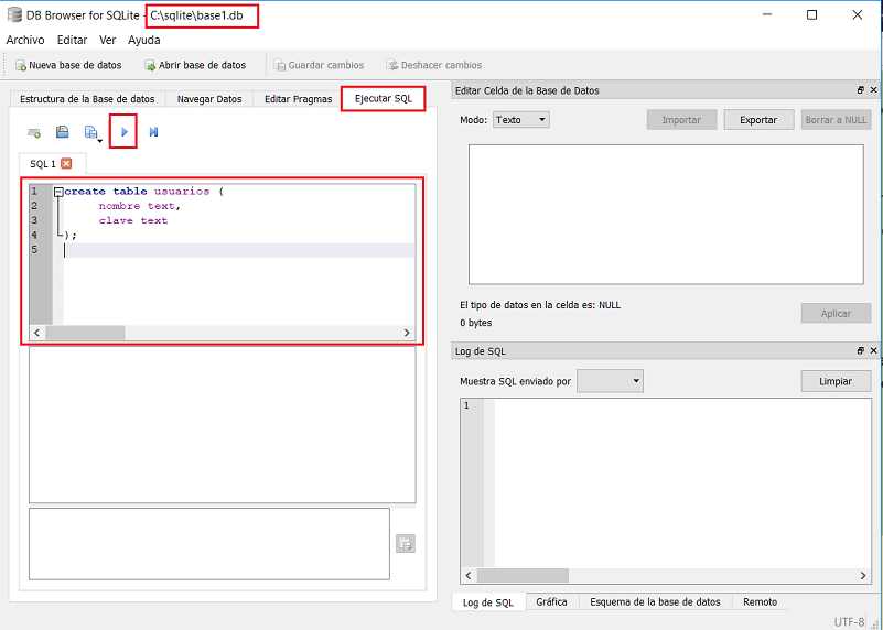 SQLite Browser Ejecutar SQL