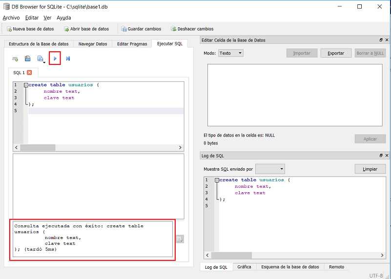 SQLite Browser Ejecutar SQL