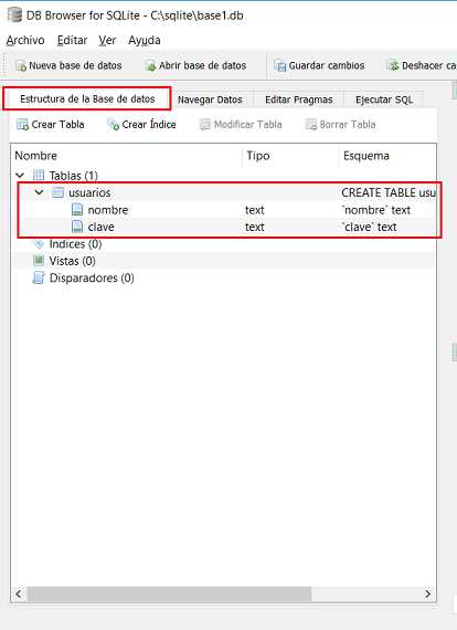 SQLite Browser tablas