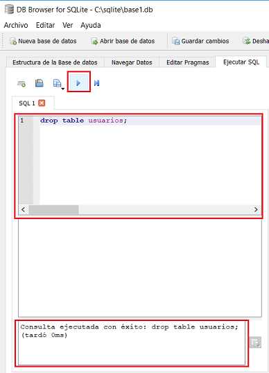 SQLite Browser drop table