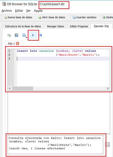 SQLite Browser insert into