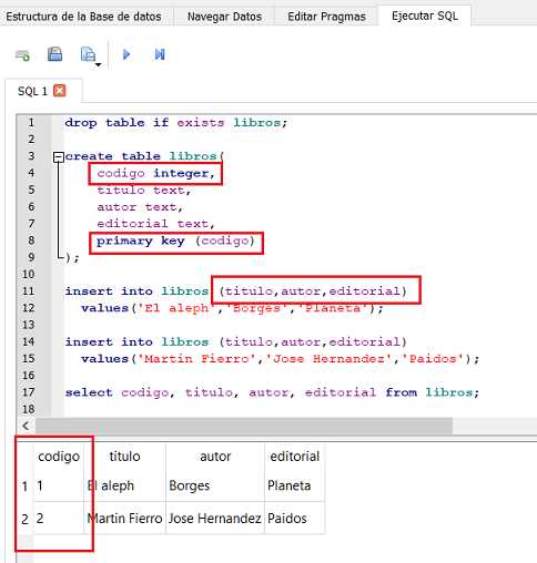 SQLite Browser autoincremento primary key integer