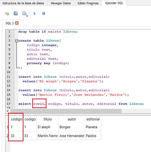 SQLite Browser autoincremento primary key integer