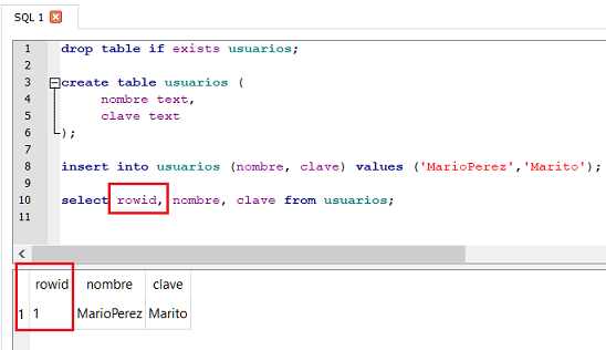 SQLite Browser autoincremento rowid