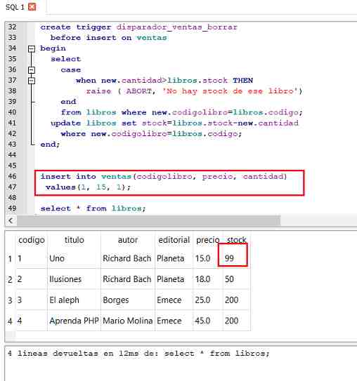 SQLite Browser triggers raise