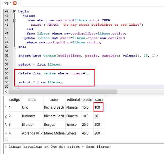 SQLite Browser triggers