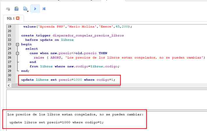 SQLite Browser trigger update