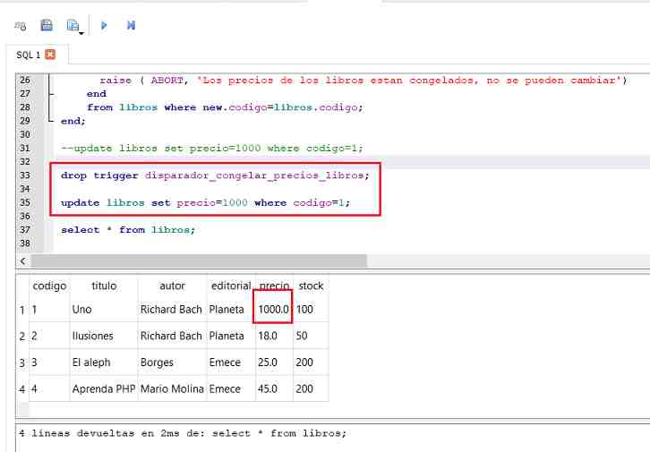SQLite Browser trigger update