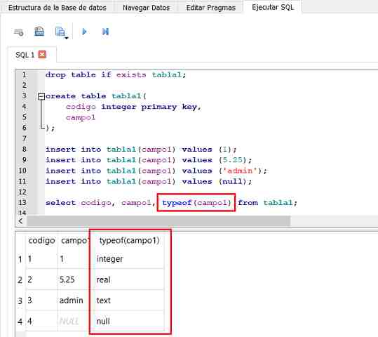 Tipado dinámico de SQLite