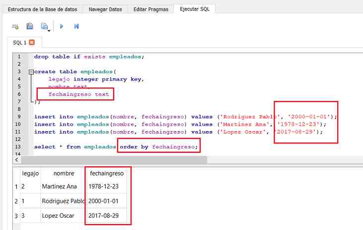 SQLite fechas y horas