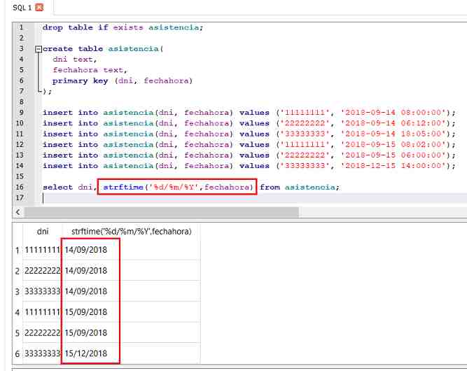 SQLite strftime