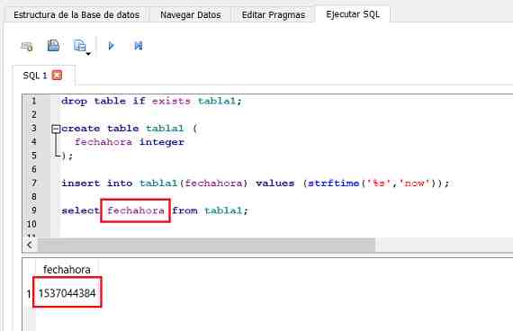 SQLite fecha hora integer