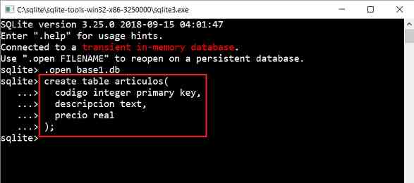 SQLite CLI create table