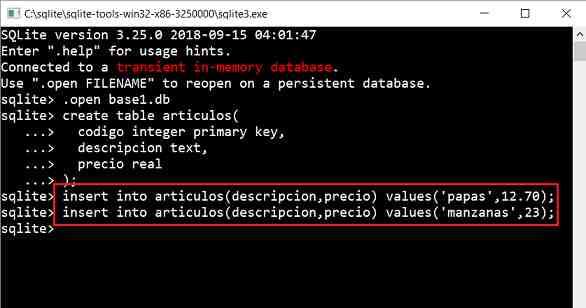 SQLite CLI insert