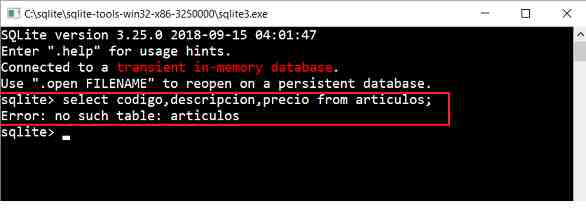 SQLite CLI sin abrir base de datos