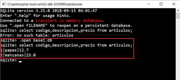 SQLite CLI .open