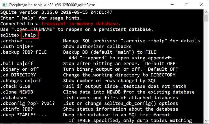 SQLite CLI .help
