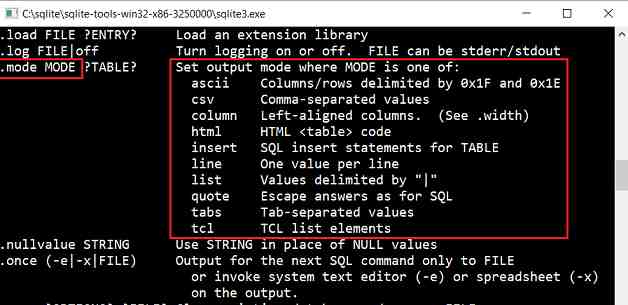 SQLite CLI .mode
