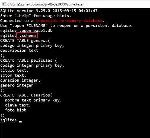 SQLite CLI .schema