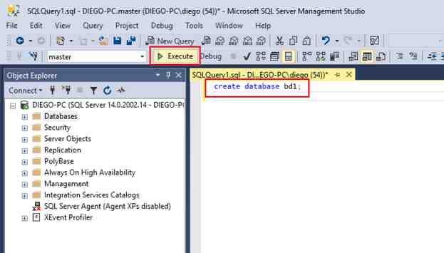 SQL Server Management Studio create database