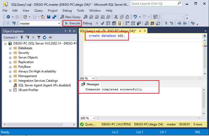 SQL Server Management Studio create database