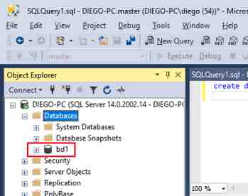 SQL Server Management Studio create database refresh