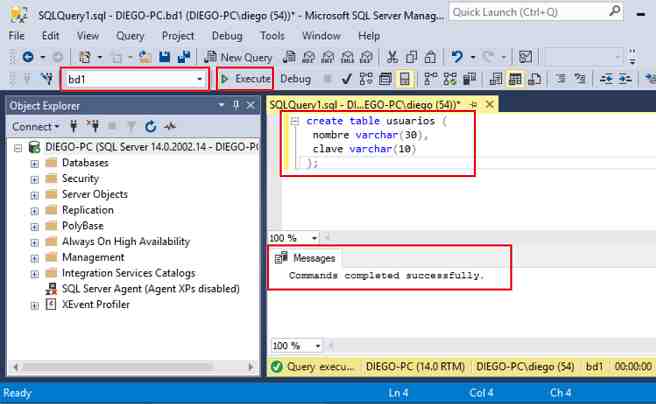 SQL Server Management Studio create table