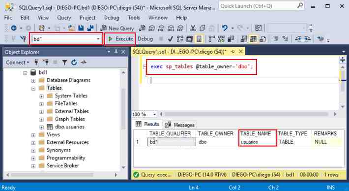 SQL Server Management Studio sp_tables